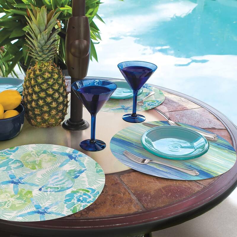 Isla Mona Round Reversible Easy Care Flexible Plastic Placemat 4 Pack Made in The USA