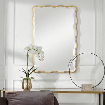 Scalloped Frame Beveled Wall Mirror - 36" - Gold