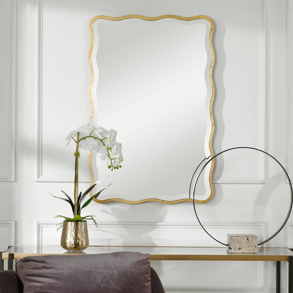 Scalloped Frame Beveled Wall Mirror - 36" - Gold