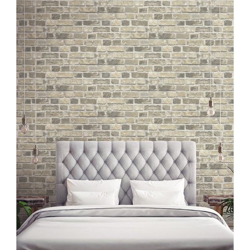 NextWall Distressed Neutral Brick Peel and Stick Removable Wallpaper - 20.5 in. W x 18 ft. L