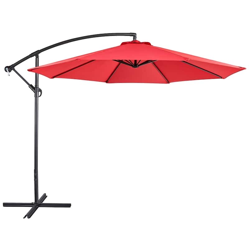 Yaheetech 10 Ft Patio Offset Umbrella Outdoor Hanging Cantilever Umbrella with Crank & Cross Base - Red