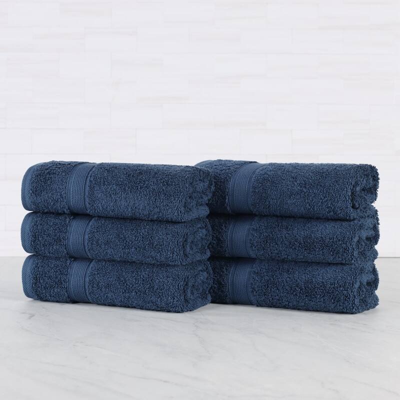 Superior Oregon Organic Cotton Solid Hand Towel, Set of 6 - Navy Blue