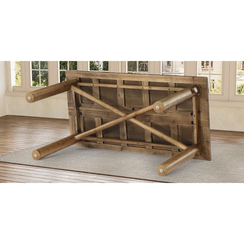 Solid Wood Dining Table for 6, 63 Inch Real Wood Kitchen Table