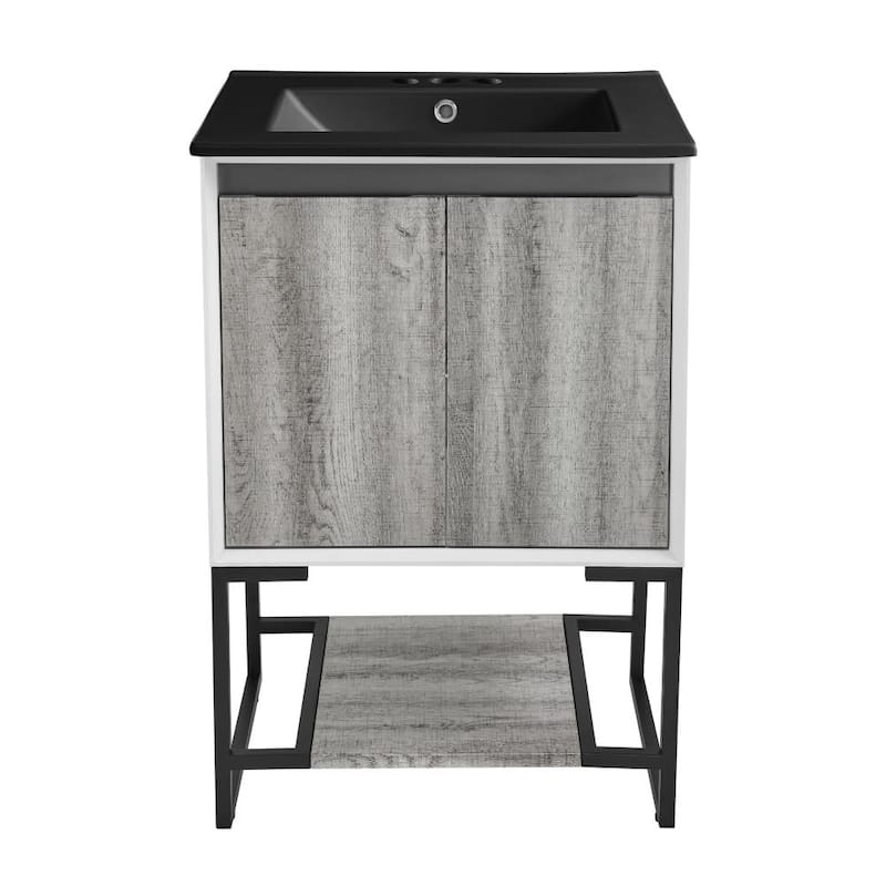Swiss Madison SM-BV142-3MB Marseille 24" Free Standing Single Basin - Gray Oak / Matte Black - Ash Finish