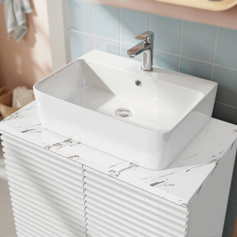 31" Bathroom Vanity with Sink, Modern Freestanding Bathroom Vanity Cabinet Artificial Stone Basin and Solid Wood Leg