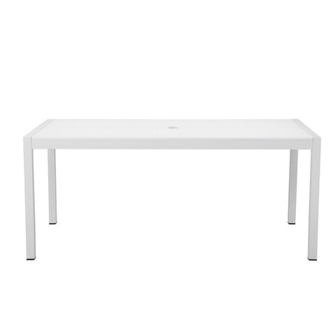 Fifi 71 Inch Outdoor Dining Table, Polyresin Top, White Aluminum Frame