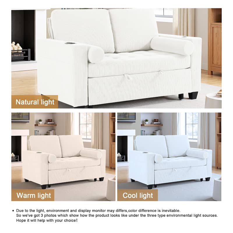 Corduroy Pull-Out Chair Bed Adjustable Recline Convertible Sleeper Sofa