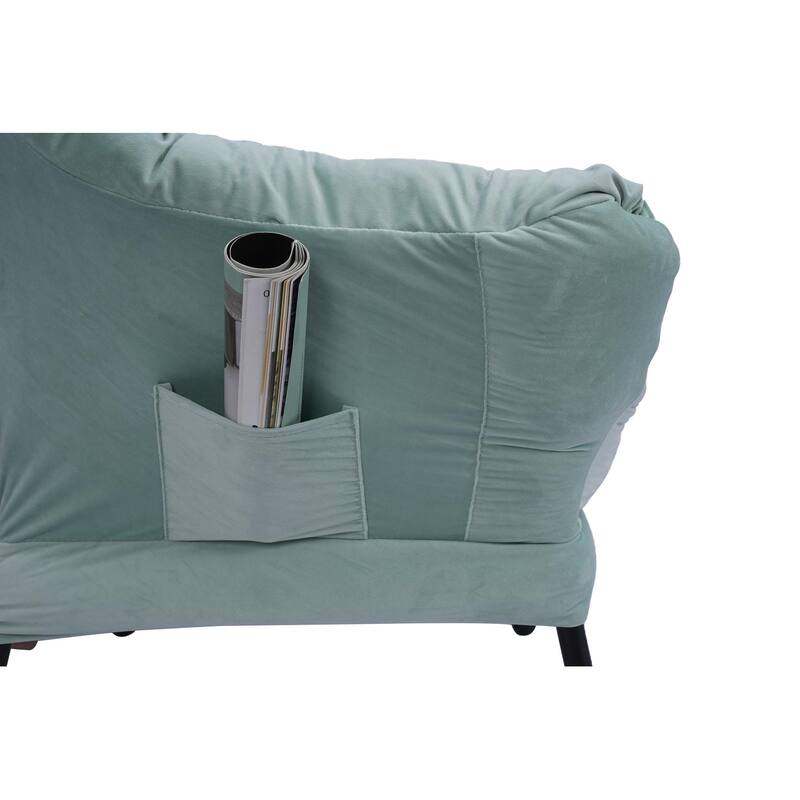 Modern Cotton Fabric Accent Lazy Chair with Armrests and a Side Pocket: with Ottoman, with Footrest.
