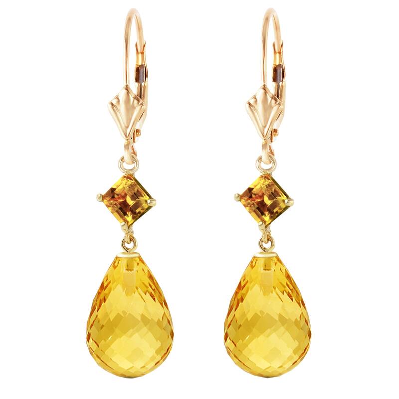 14K Solid Gold Leverback Gemstone Earrings Citrine Genuine
