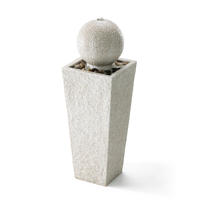Glitzhome 40.25"H Floating Pedestal Sphere Oversized LED Polyresin Fountain with Pebbles