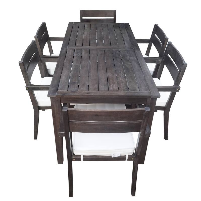 7-Piece Outdoor Acacia Wood Dining Set with Table and 6 Upholstered Chair
