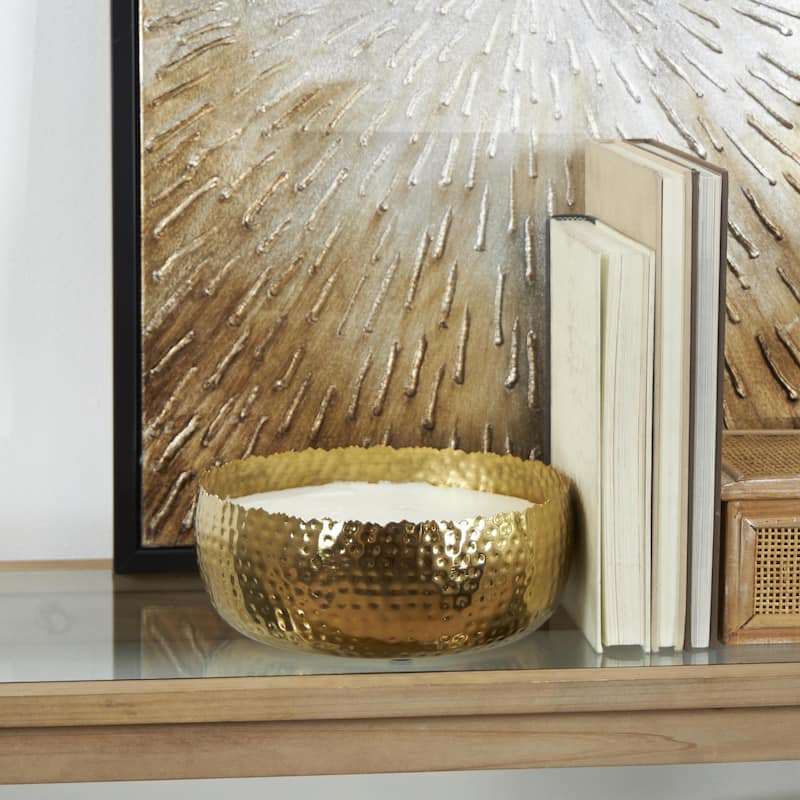 Gold, Silver or Black Metal White Sage Scented Wide Hammered 90 oz 4 Wick Decorative Candle with White Wax - Gold