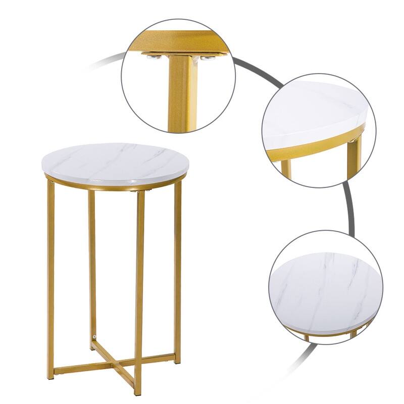 Simple Living Room Round Side Table End Table Marble White