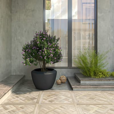 Vessel Contemporary Round Fiberstone and MGO Planter Pot with Drainage Holes Handcrafted Durable Indoor Outdoor Pot