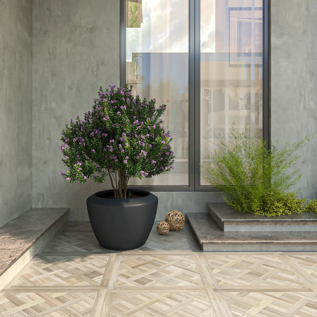 Vessel Contemporary Round Fiberstone and MGO Planter Pot with Drainage Holes Handcrafted Durable Indoor Outdoor Pot