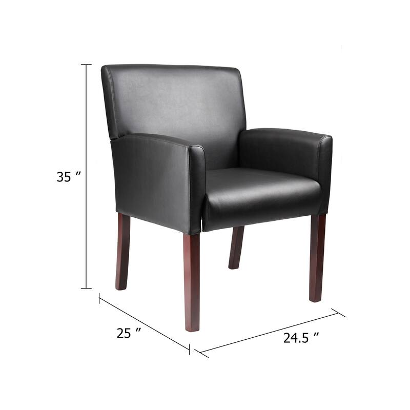 Nick Reception Guest Armchair, Soft Black Vinyl, Mahogany Brown Finish