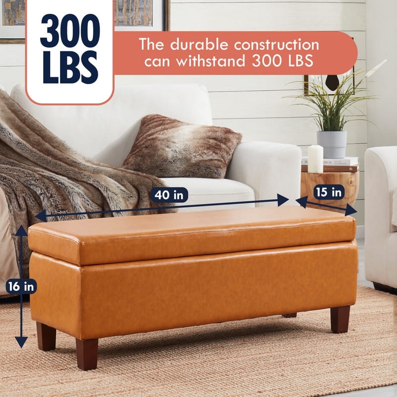 Hamilton Upholstered Rectangle Storage Ottoman with Hinge Lid - 40" x 15" x 16"