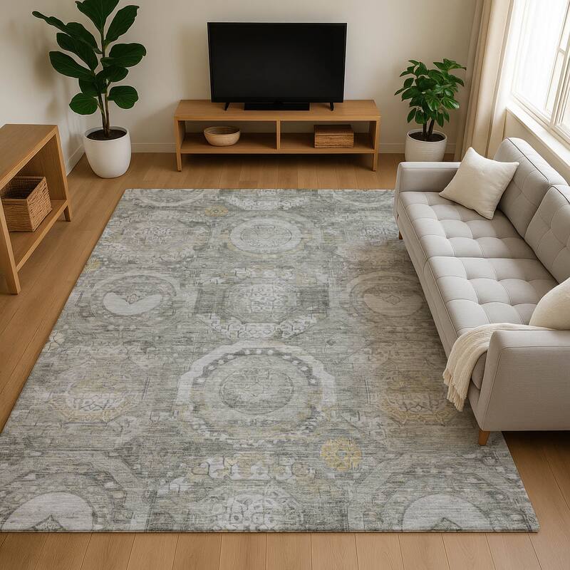 Premium Washable Super Soft Vintage Medallions Mayfield Rug - Pewter - 2'6" x 3'10"