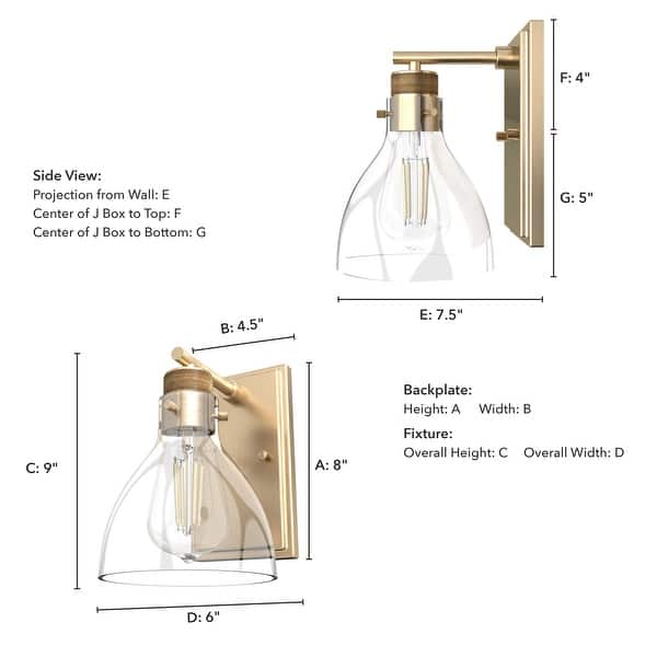 dimension image slide 0 of 2, Hunter Van Nuys 1-Light Wall Sconce - Damp Rated - Bathroom, Laundry, Hallway - Transitional, Vintage, Industrial
