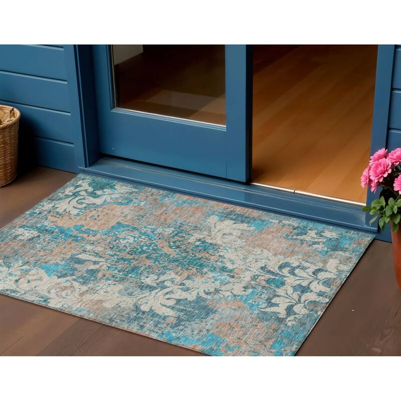 HomeRoots Damask Transitional Rectangle Outdoor Rug - 3' x 5'