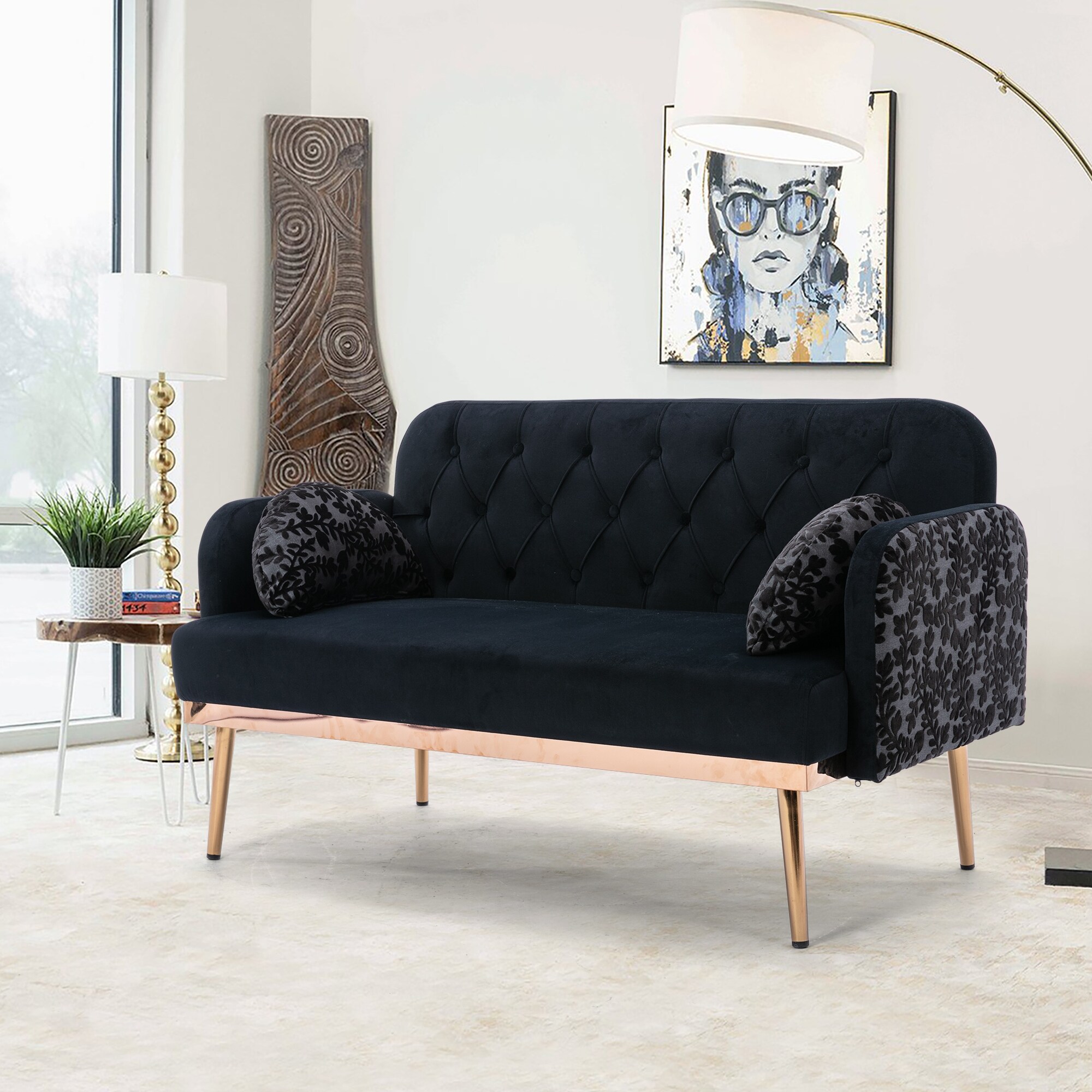 Modern European Style Velvet Fabric Sofa 51 inch Loveseat Accent