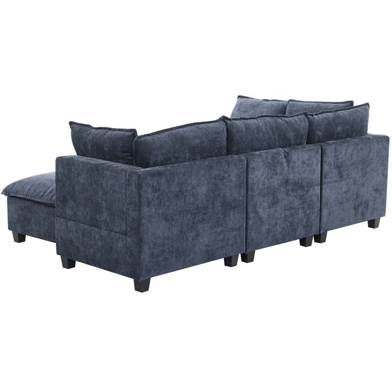 90" Chenille U-Shaped Sectional Sofa with Movable Ottoman, Coffee Table with Hidden Charging Devices, and Free Configurations