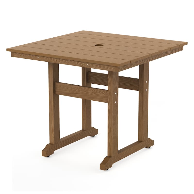 35.2-inch HDPS Outdoor Square Table With Umbrella Holes - 35.2" W x 35.2" L x 30.1" H