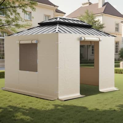 Beige 10x10 Ft Gazebo Replacement Cover Waterproof Sidewalls with Windows and Door Panels - 9.58 × 9.58 ft