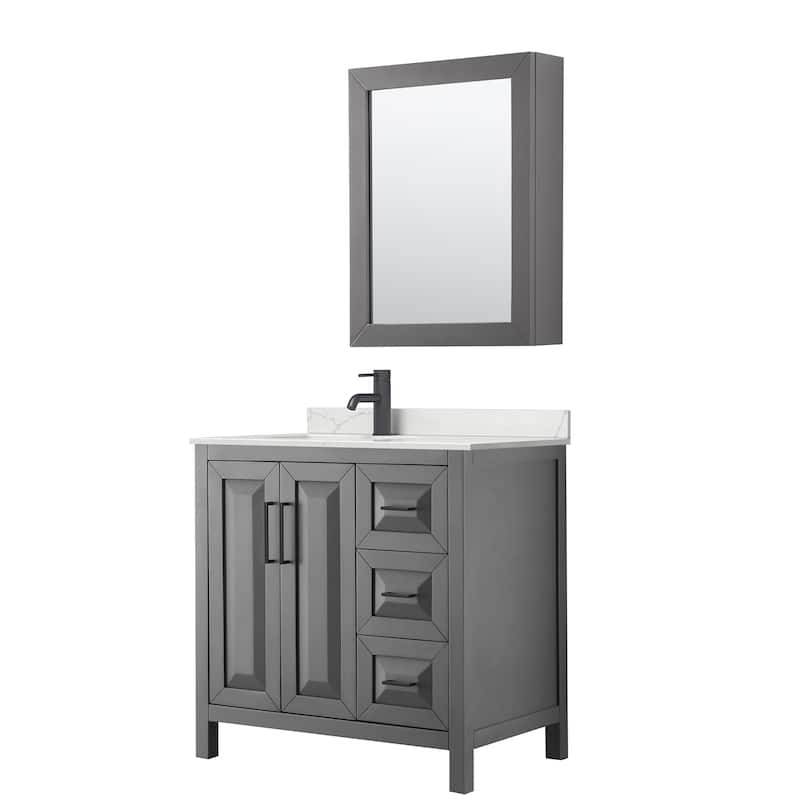 Wyndham Collection WCV252536S-QTZ-UNSMED Daria 36" Free Standing - Dark Gray / Giotto Quartz Top / Matte Black