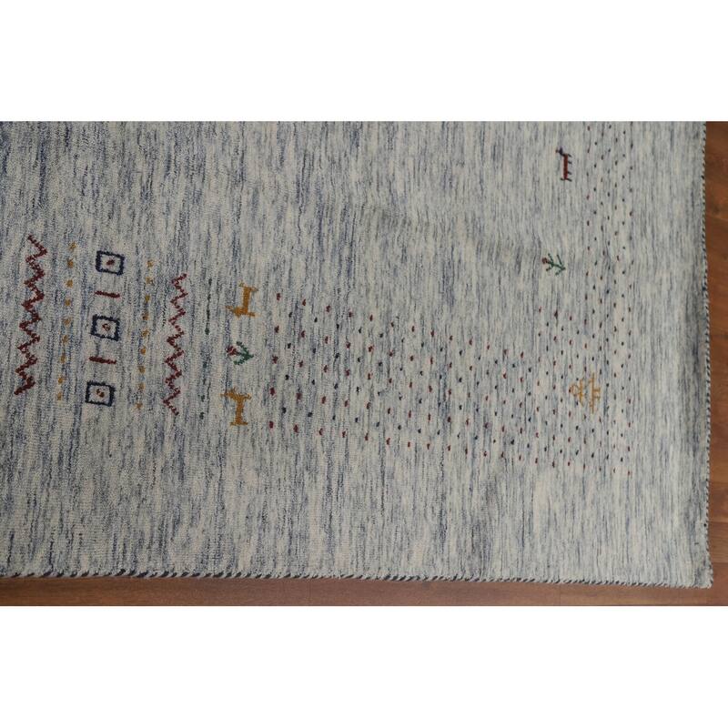 Ivory & Blue Gabbeh Oriental Area Rug Handmade Wool Carpet - 9'1"x 11'10"