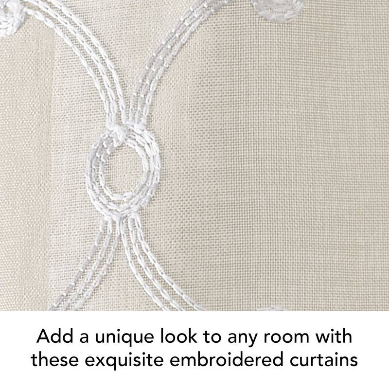 Creative Home Ideas Selena Embroidered Sheer Rod Pocket Window Curtain Panel Pair with Tiebacks