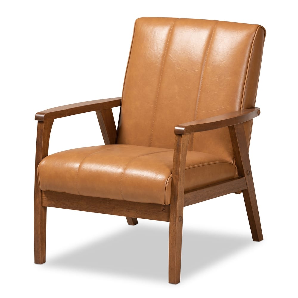 Nikko Tan Faux Leather and Walnut Brown finished Wood Lounge Chair