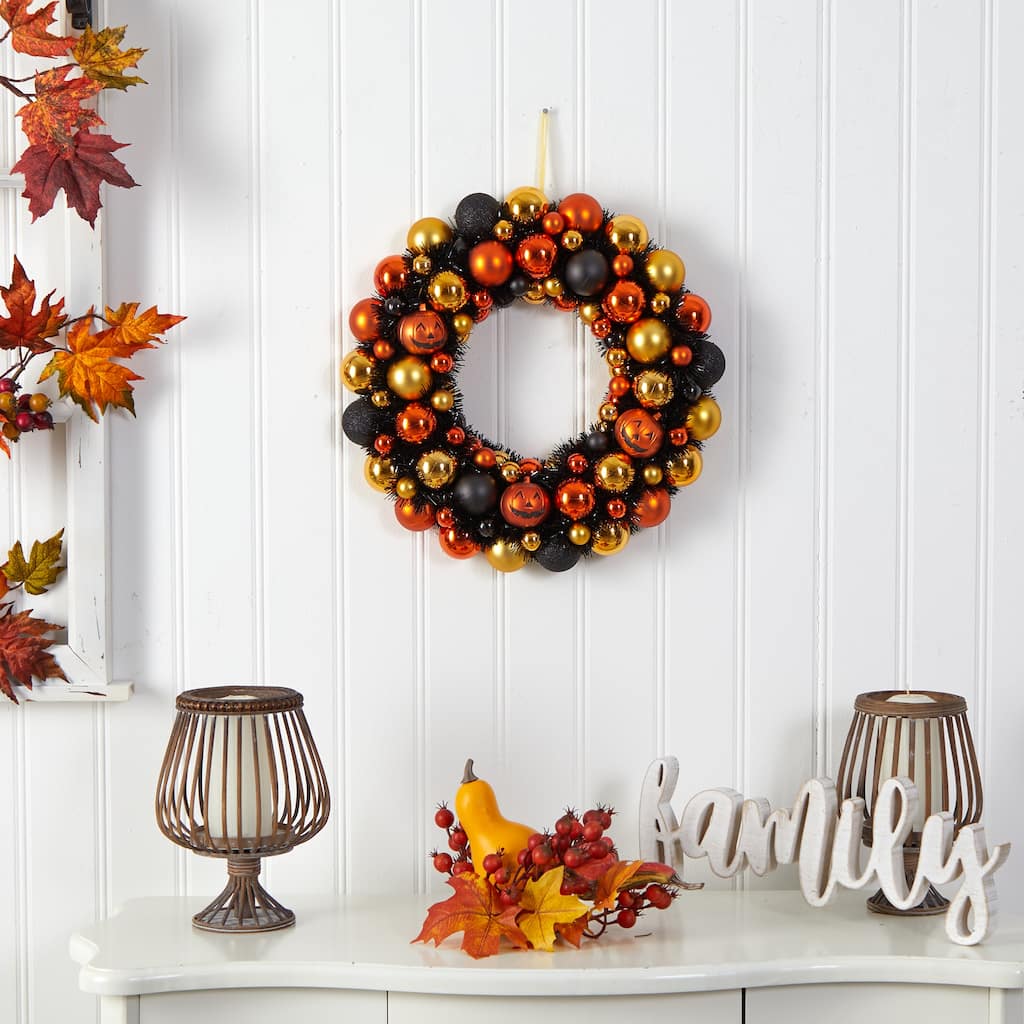 Jack-O-Lantern Artificial Halloween Ornament Wreath - 19" - Unlit