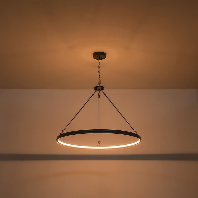 38.1" Modern Black/Gold Integrated LED Large Wagon Wheel Chandelier
