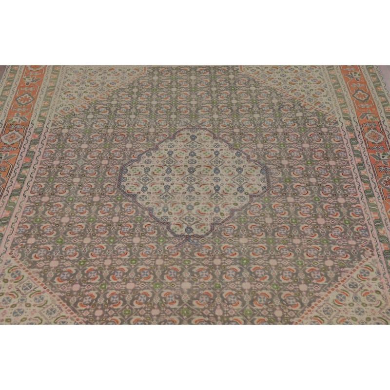 Geometric Tabriz Persian Vintage Area Rug Handmade Grey Wool Carpet - 7'9" x 10'0"