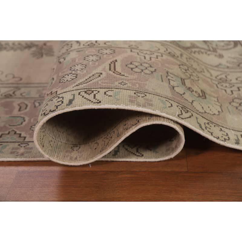 Beige Tabriz Persian Vintage Area Rug Hand-knotted Wool Carpet - 9'5" x 11'10"