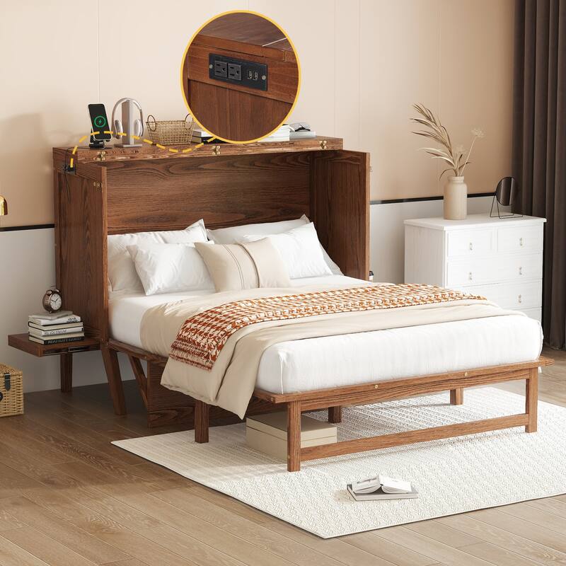 Solid Pine Murphy Cabinet Bed - Walnut