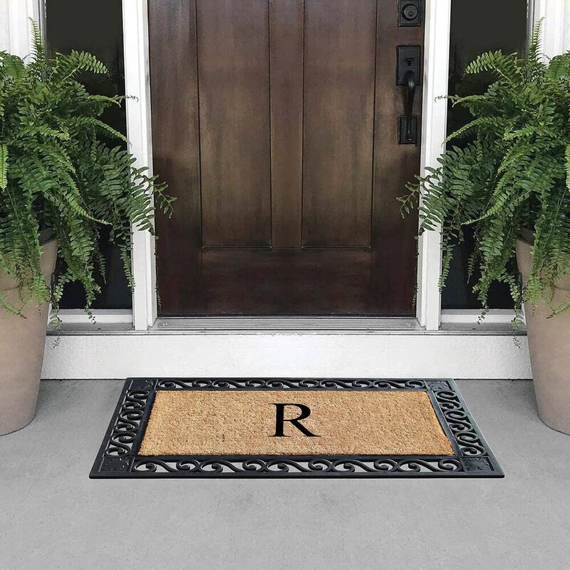 A1HC Rubber and Coir Maple Leaf, Heavy Weight Durable Monogrammed Doormat, 23"X38" Black
