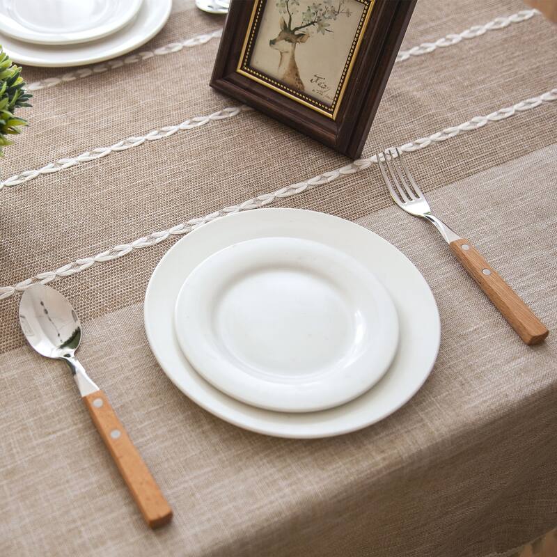 Enova Home 54"x 78" High Quality Rectangle Cotton and Linen Tablecloth with Tassels