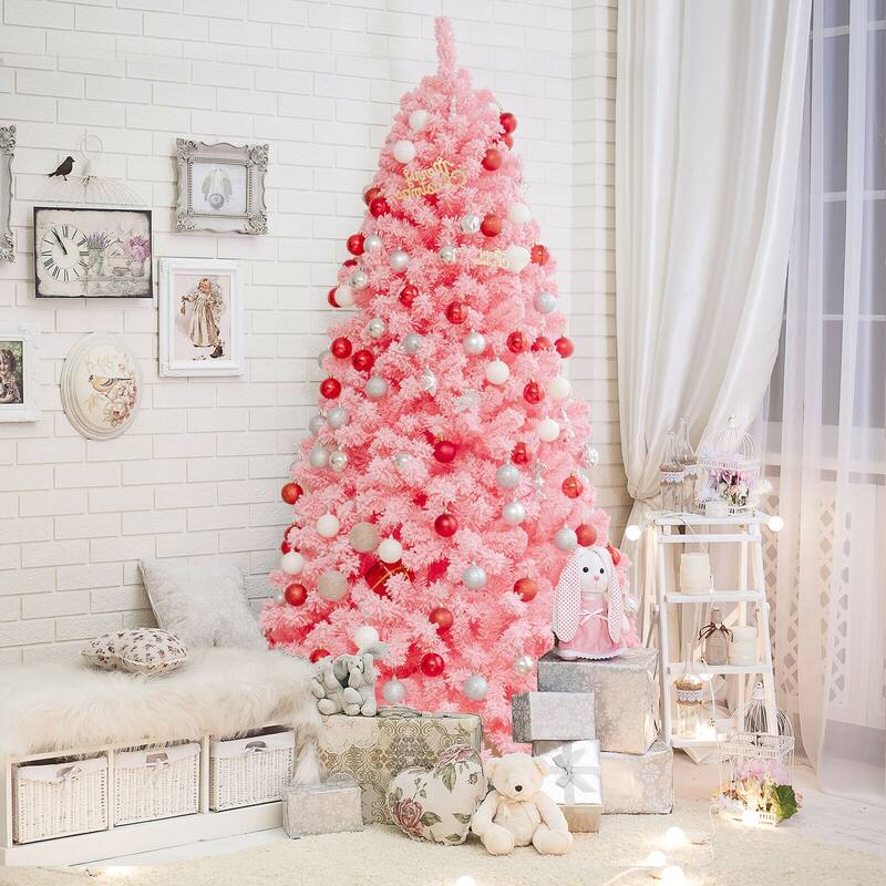 7.5 Feet Pink Christmas Tree with Snow Flocked PVC Tips and Metal Stand