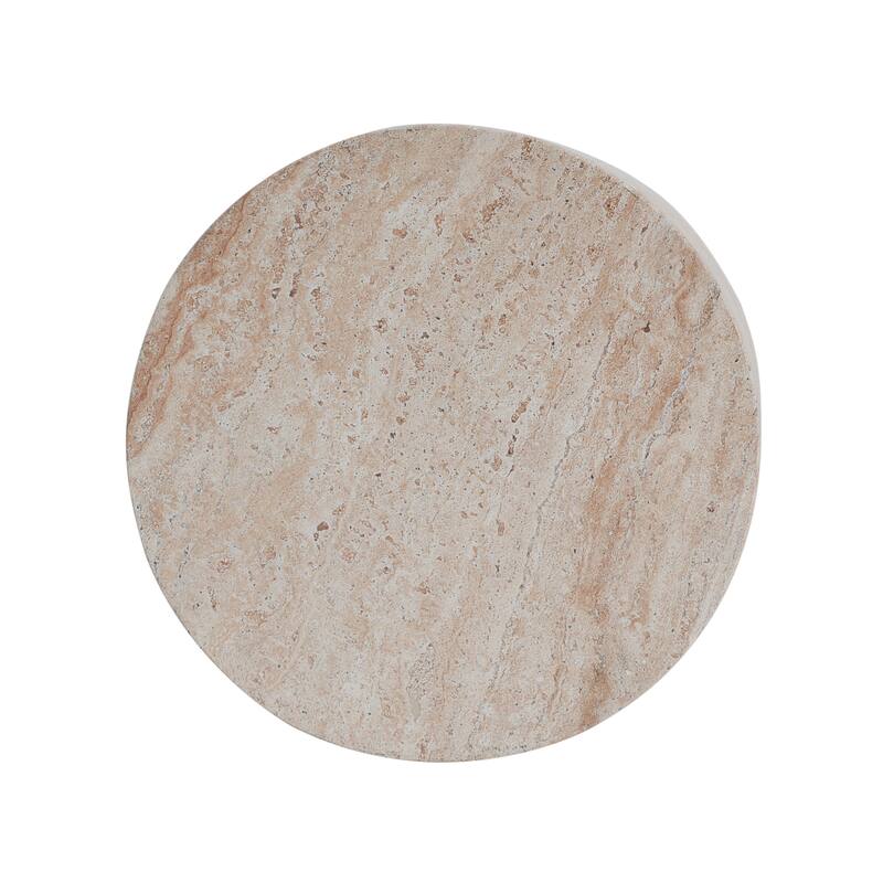 Outdoor Indoor Lightweight Concrete Side Table With Side Handles, Travertine Finish - 20.41