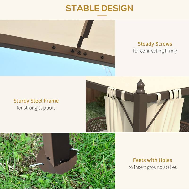 10' x 12' Steel Outdoor Patio Gazebo with Polyester Privacy Curtains, Two-Tier Roof for Air, Large Design