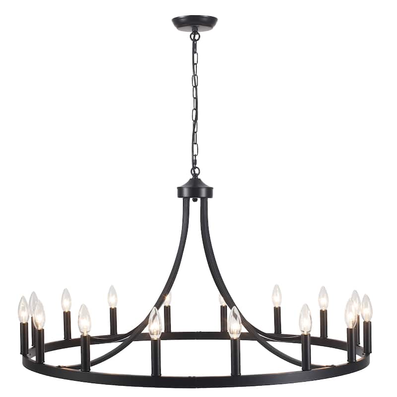 16-light Farmhouse Metal Wagon Wheel 37.99in Chandelier Not With bulb for Multiple Spaces - Black