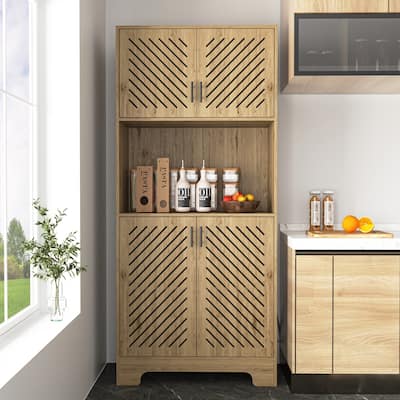 71" Tall Large Farmhouse Wood Kitchen Pantry Storage Cabinet, with Drawers, Shelves and Doors