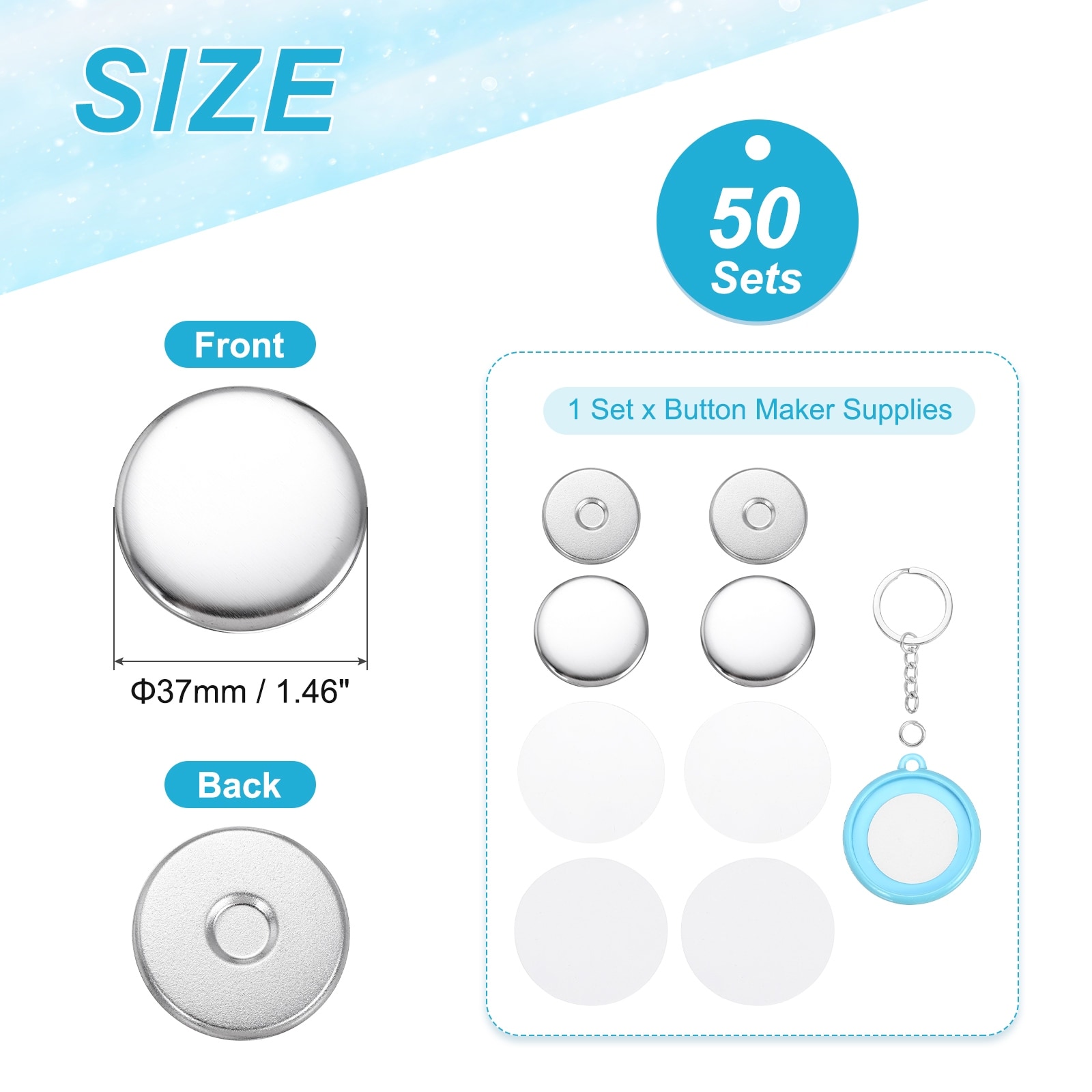 Button Maker Supplies Blank Badge Button Parts Badge Parts with Blank Paper for Hand Crafts Making Double-Sided Keychain