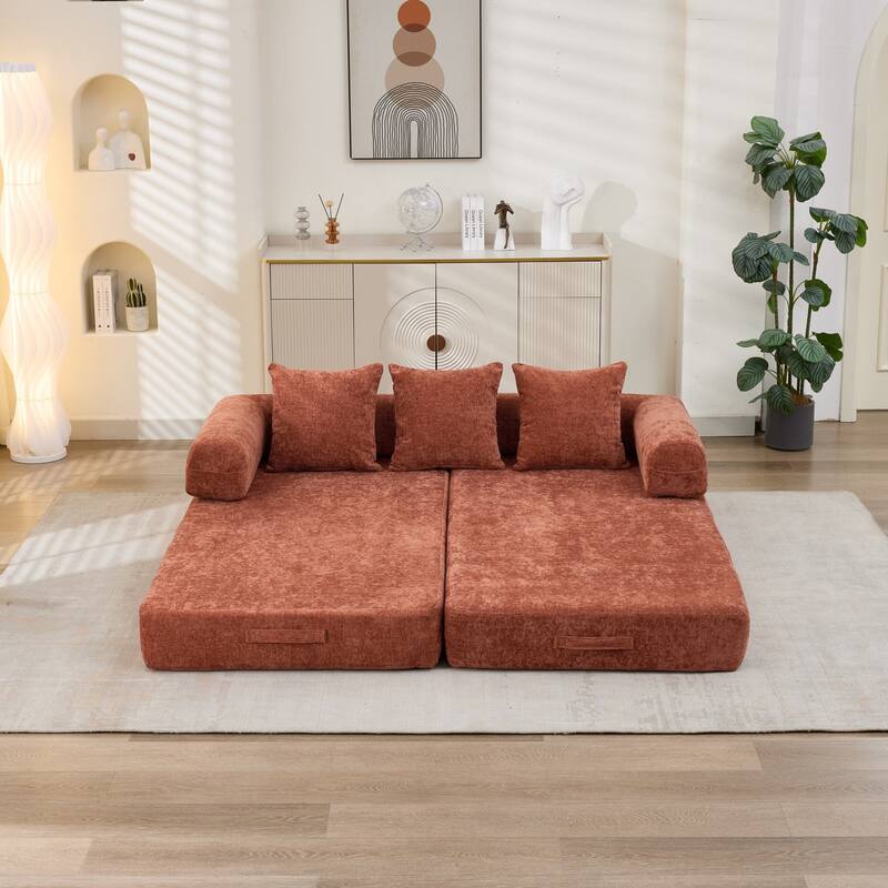 Roomfitters Folding Sofa Bed with 3 Pillows, Convertible Floor Lounger Sleeper Couch for Living Room and Guest Room