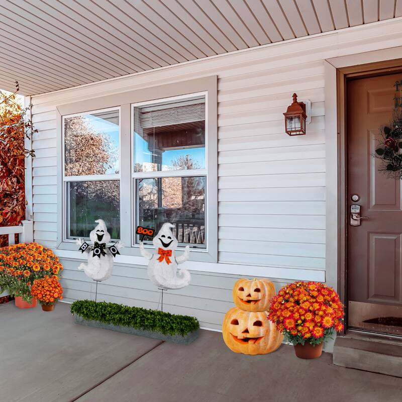 National Tree Company Halloween Pre Lit Lawn Decoration, White, Boo Ghost, LED Lights, Battery Operated, 31 Inches