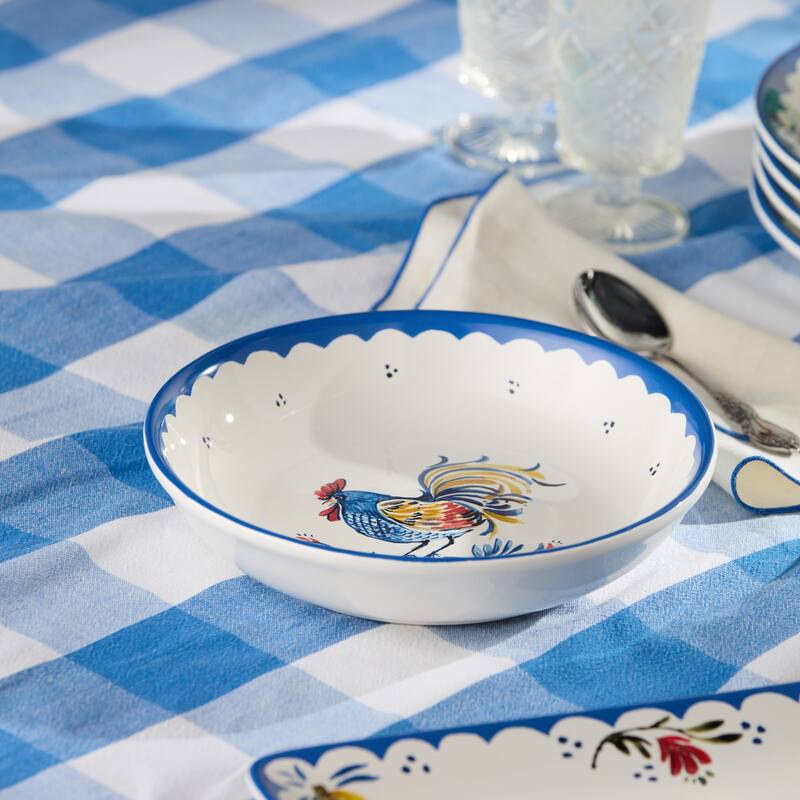 Certified International French Rooster 9" Soup/Cereal Bowls, Set of 4 Assorted Designs - 9.00"L x 9.00"W x 2.00"H