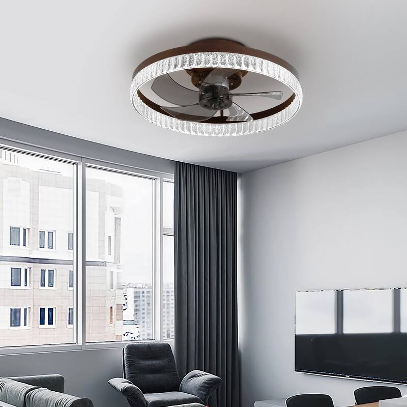 Remote Control Flush Mount Ceiling Fan Silent Fan Light with Adjustable Color Temperature & 6 Adjustable Wind Speeds - Brown