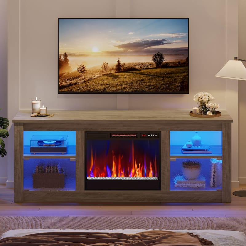 Bestier 63 in. Freestanding Media Console Electric Fireplace TV Stand Fits TV's Up to 70 in. with Cabinet - 62 inches